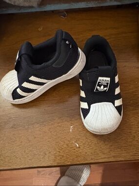 adidas Kids Black & White Slip-On Superstar Sneakers